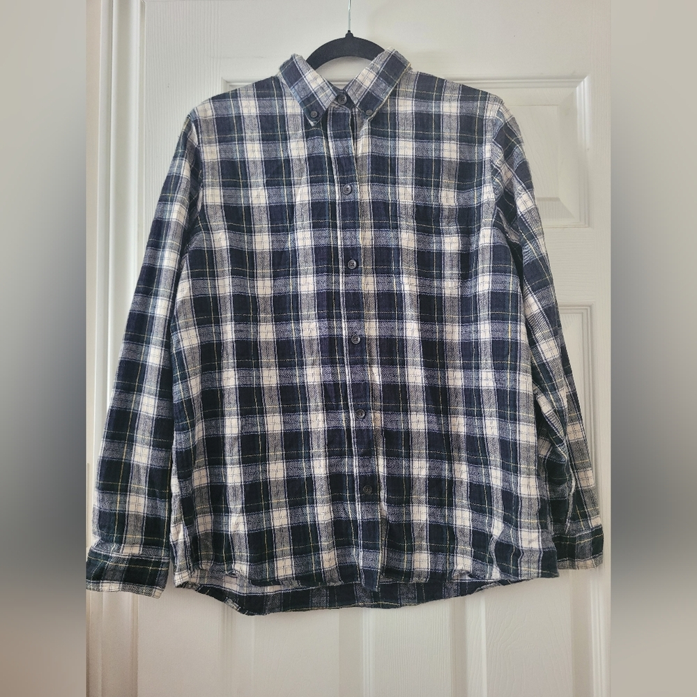 L.L. Bean Navy and White Checkered Shirt